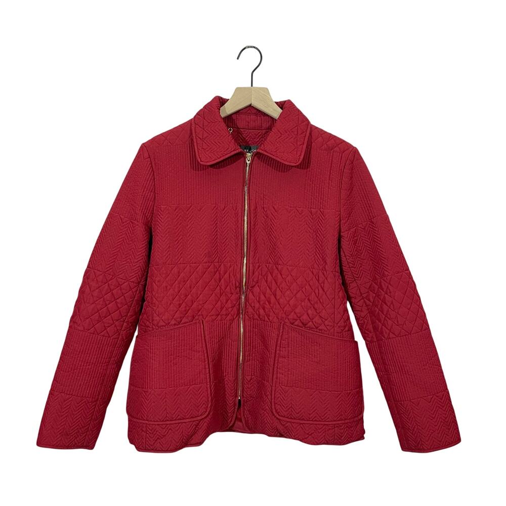 St. John Quilted Zip Front Jacket - Red - Large
